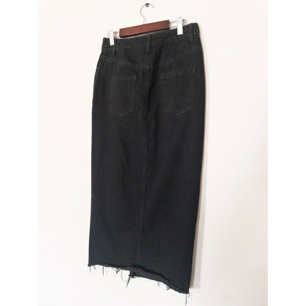 Happily Grey High-Waisted Black Denim Maxi Skirt With Raw Hem Size 25 Cotton Ble - Picture 5 of 9